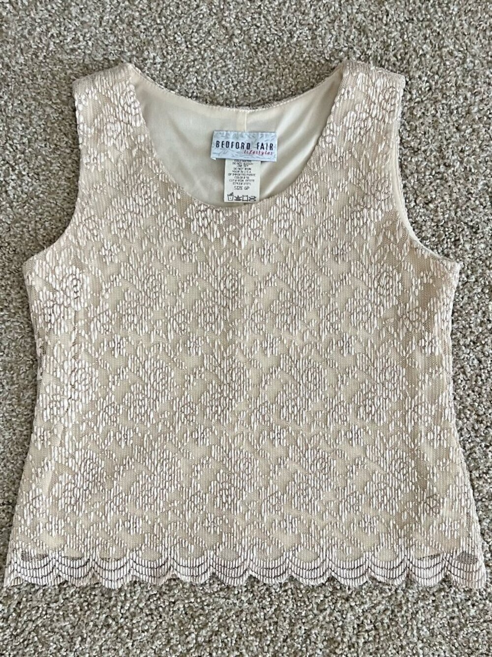90s Cream Floral Lace Scallop Edge Textured Tank Top Bedford Fair Size S